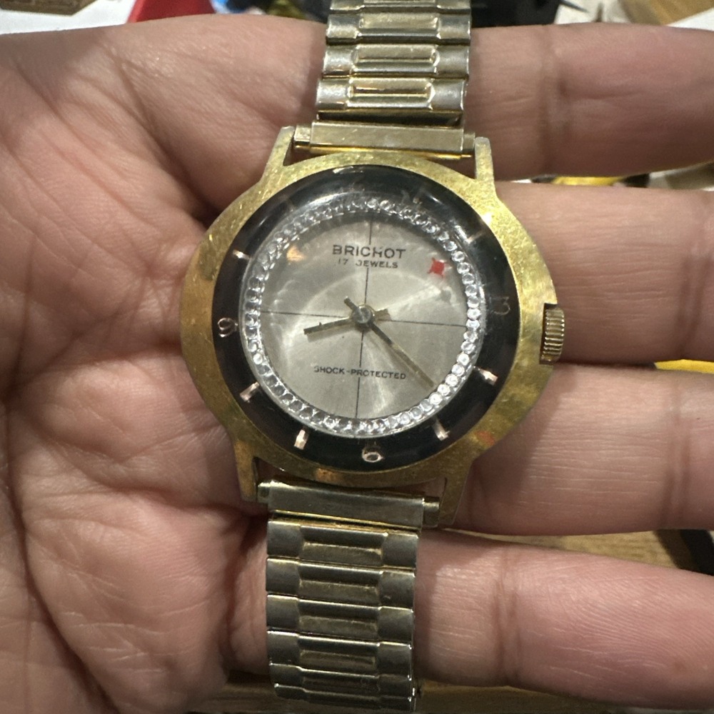 Works Vintage Brichot Manual Wind Unisex Watch Gold Tone Swiss 38mm Fit 7.5 Rare
